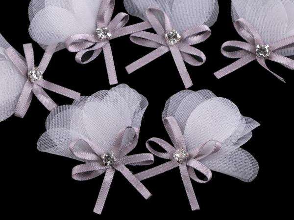 Monofil Blüte mit Steinchen und Schleifen weiß-grau